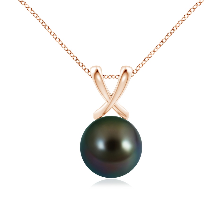 10mm AAAA Classic Tahitian Pearl Cross V-Bale Pendant in Rose Gold 