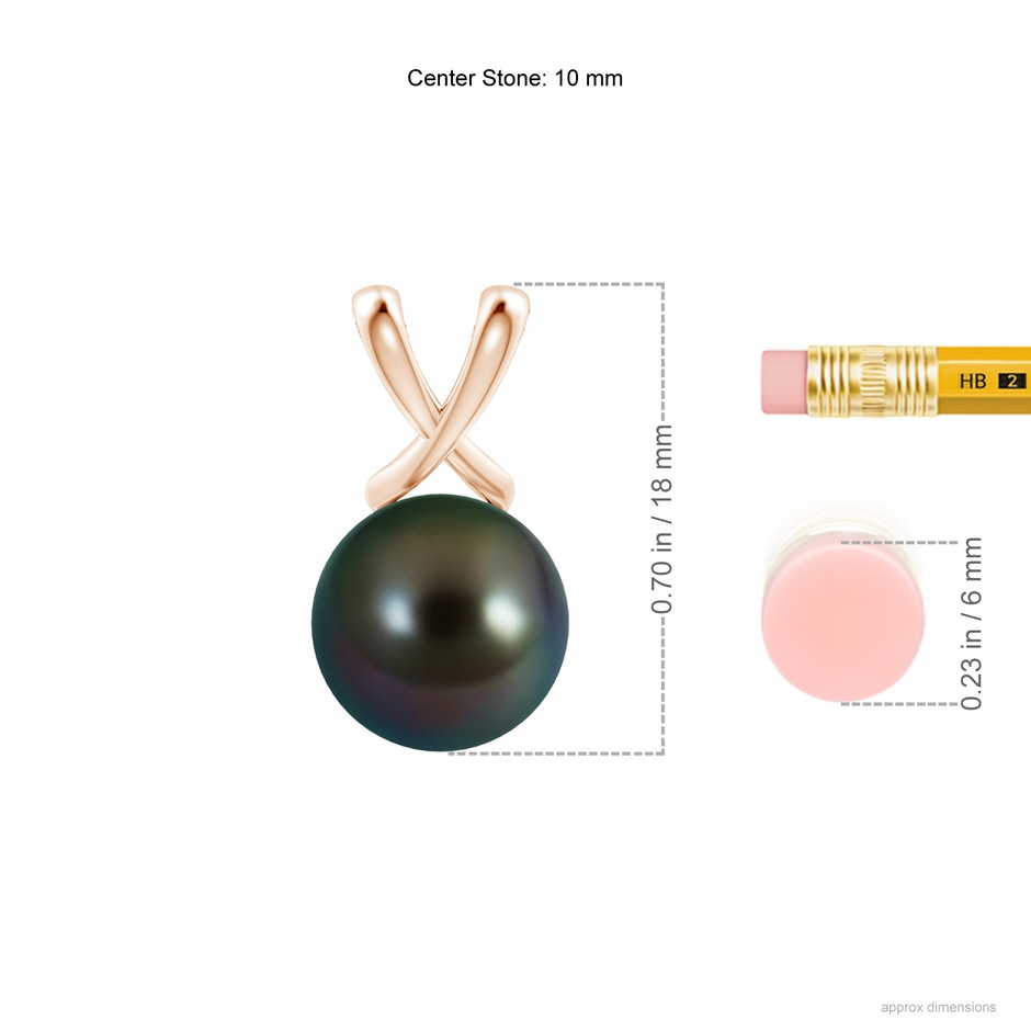 10mm AAAA Classic Tahitian Pearl Cross V-Bale Pendant in Rose Gold ruler