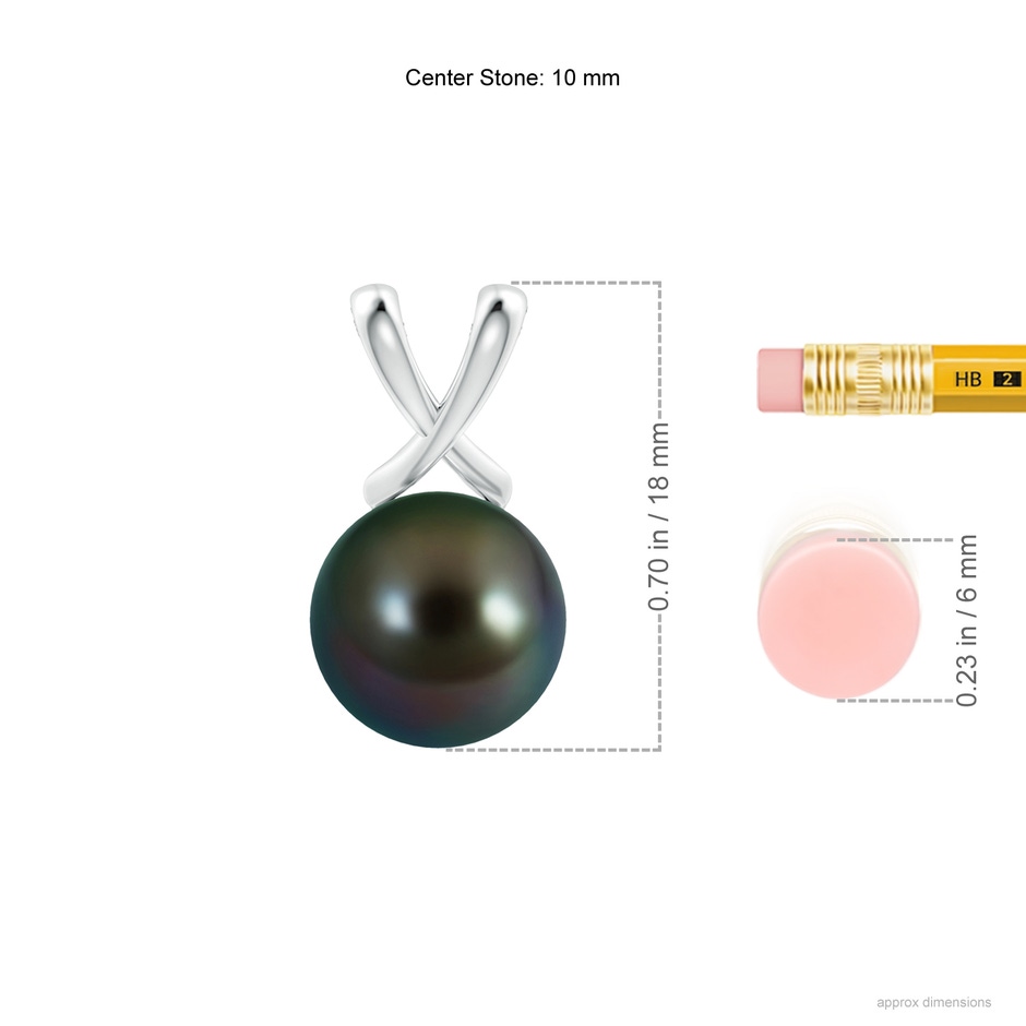 10mm AAAA Classic Tahitian Pearl Cross V-Bale Pendant in White Gold ruler