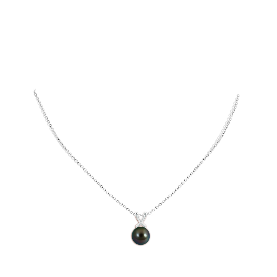 10mm AAAA Classic Tahitian Pearl Cross V-Bale Pendant in White Gold body-neck