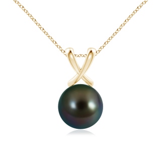 10mm AAAA Classic Tahitian Pearl Cross V-Bale Pendant in Yellow Gold