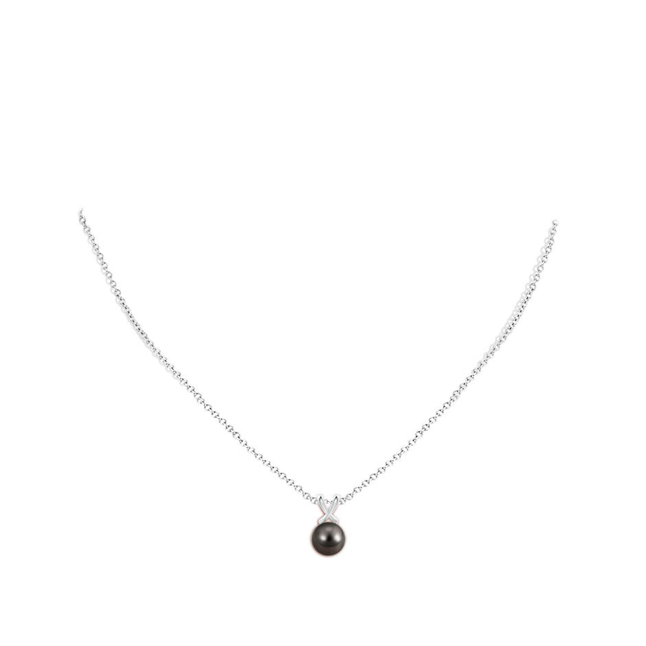 8mm AAA Classic Tahitian Pearl Cross V-Bale Pendant in P950 Platinum body-neck