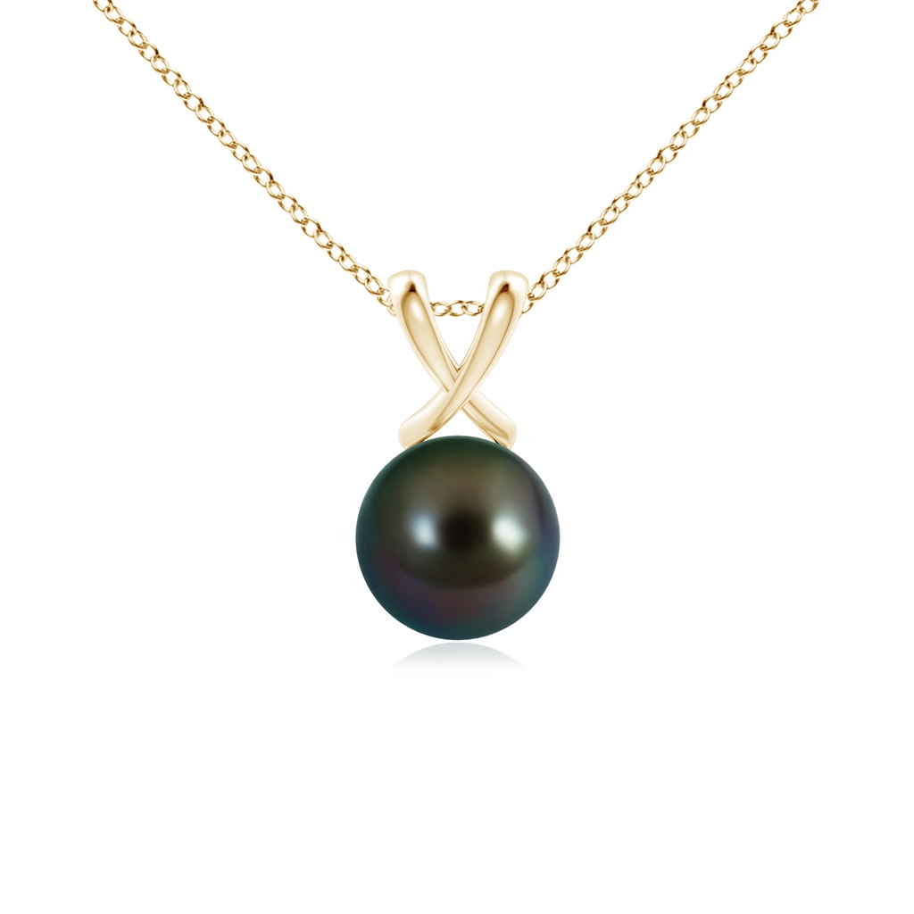 8mm AAAA Classic Tahitian Pearl Cross V-Bale Pendant in Yellow Gold