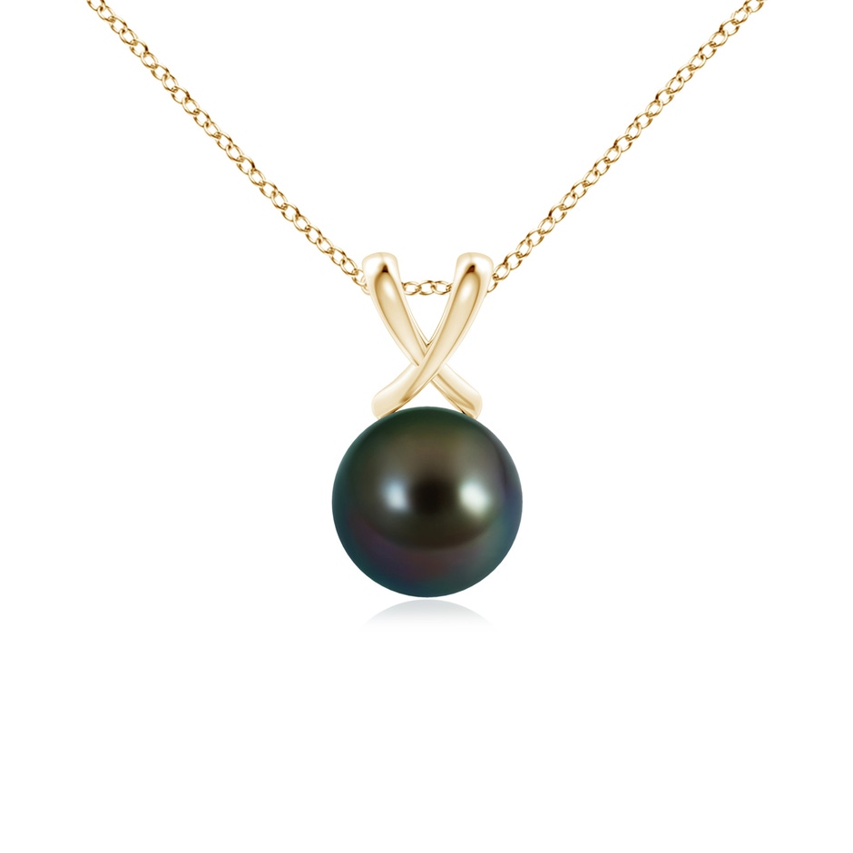 8mm AAAA Classic Tahitian Pearl Cross V-Bale Pendant in Yellow Gold 