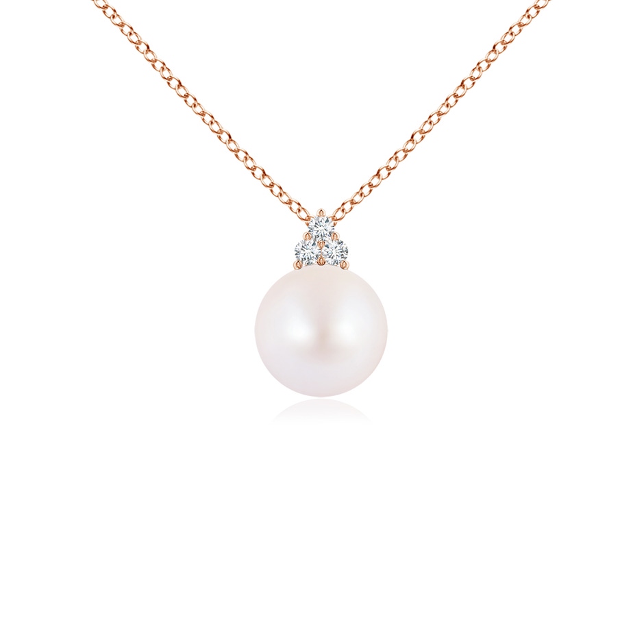7mm AA Japanese Akoya Pearl and Trio Diamond Pendant in Rose Gold 