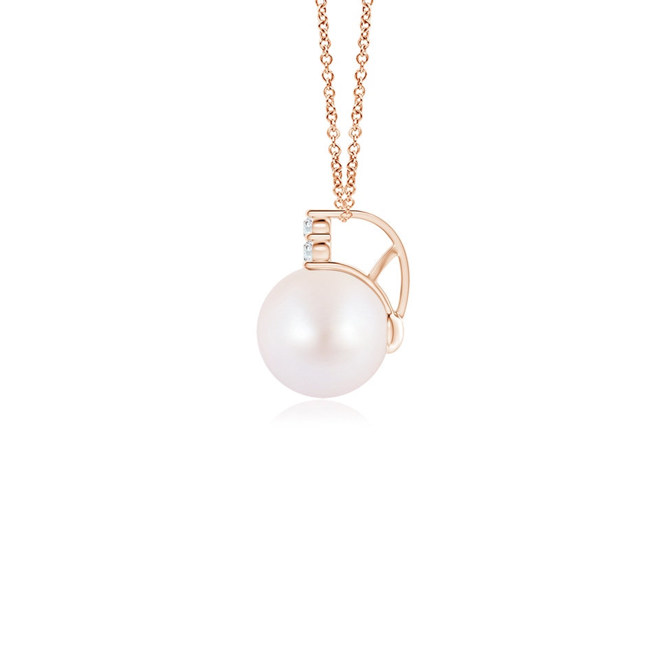 7mm AA Japanese Akoya Pearl and Trio Diamond Pendant in Rose Gold side 199