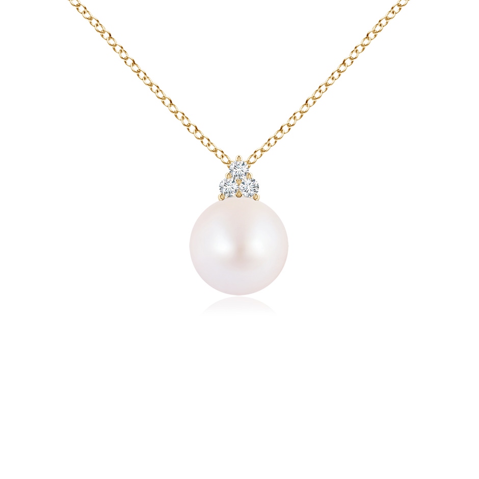 7mm AA Japanese Akoya Pearl and Trio Diamond Pendant in Yellow Gold 