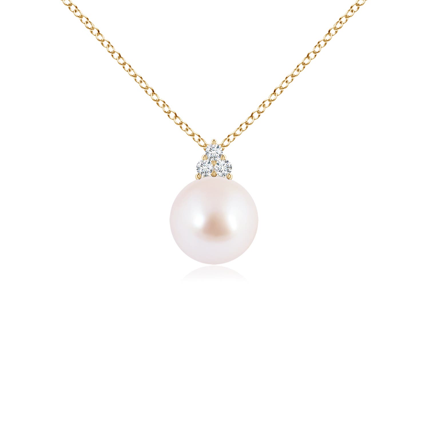 7mm AAA Japanese Akoya Pearl and Trio Diamond Pendant in 18K Yellow Gold