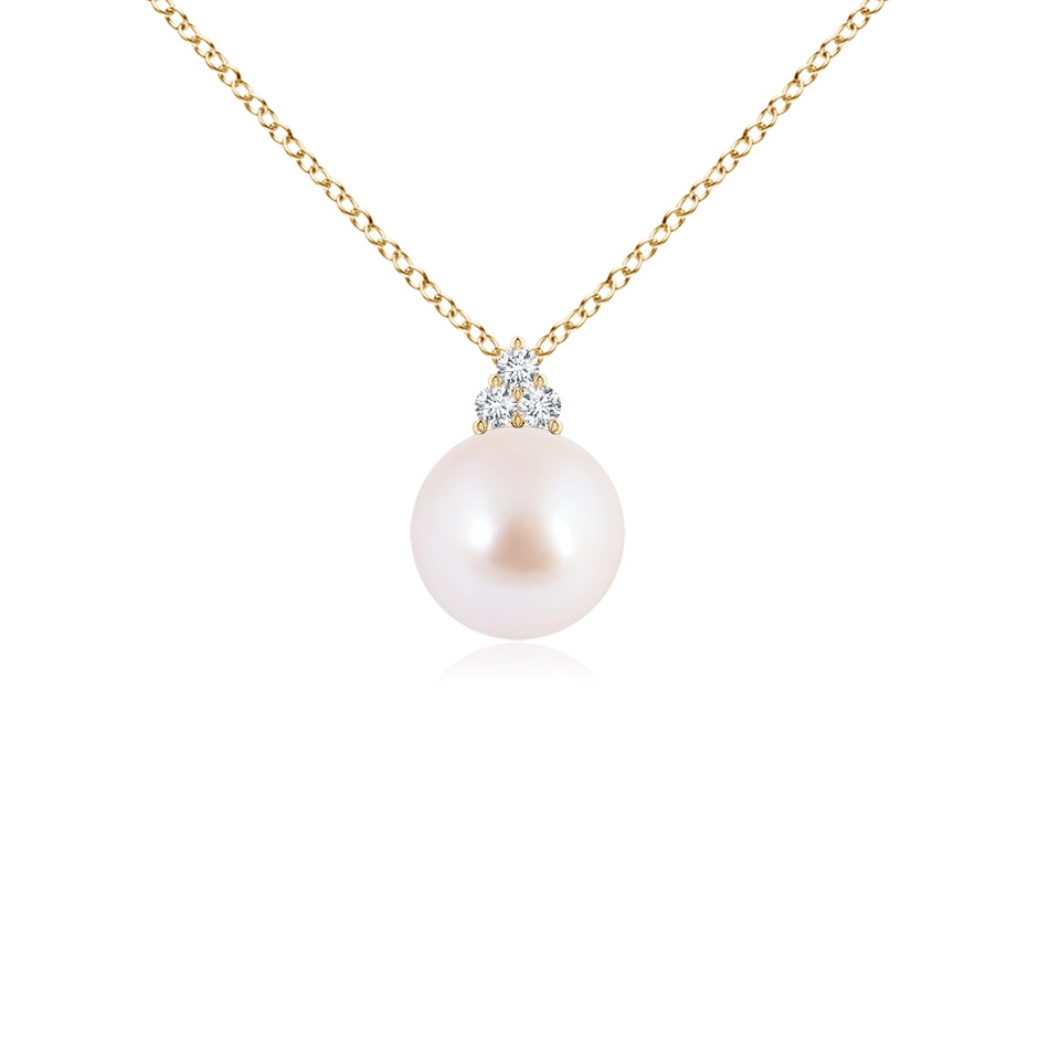 7mm AAA Japanese Akoya Pearl and Trio Diamond Pendant in 18K Yellow Gold 