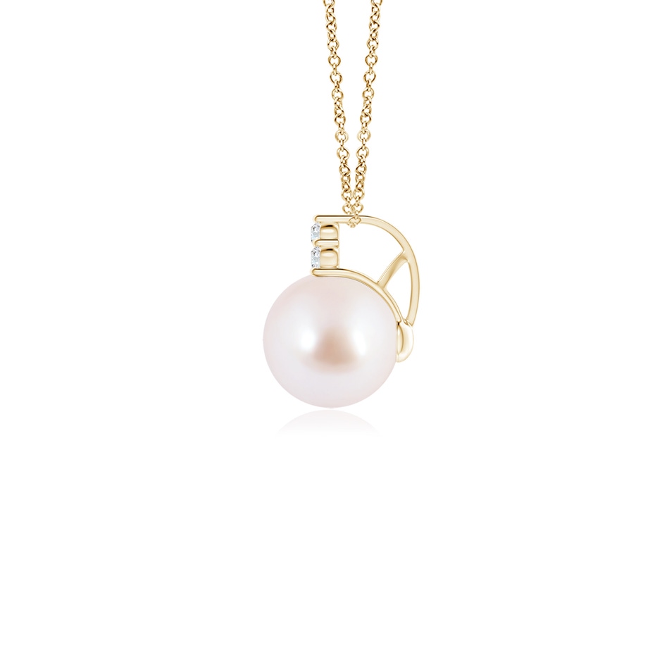 7mm AAA Japanese Akoya Pearl and Trio Diamond Pendant in 18K Yellow Gold side 199