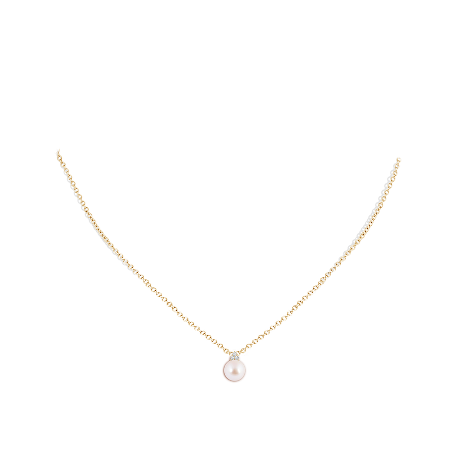 7mm AAA Japanese Akoya Pearl and Trio Diamond Pendant in 18K Yellow Gold pen
