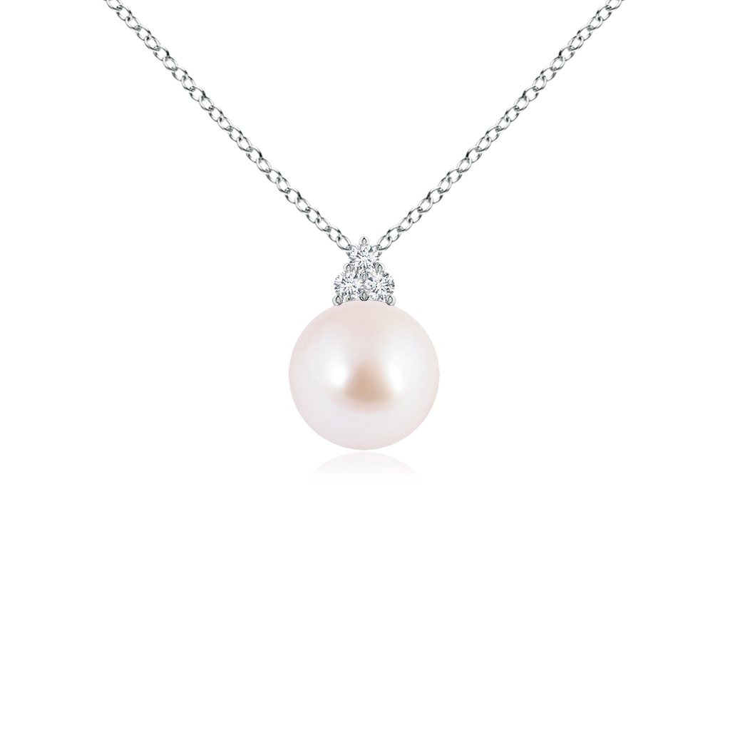 7mm AAA Japanese Akoya Pearl and Trio Diamond Pendant in White Gold 