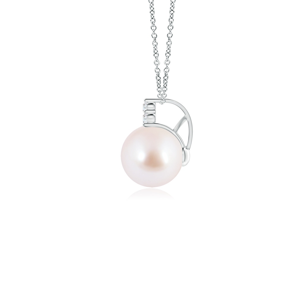 7mm AAA Japanese Akoya Pearl and Trio Diamond Pendant in White Gold Side-1