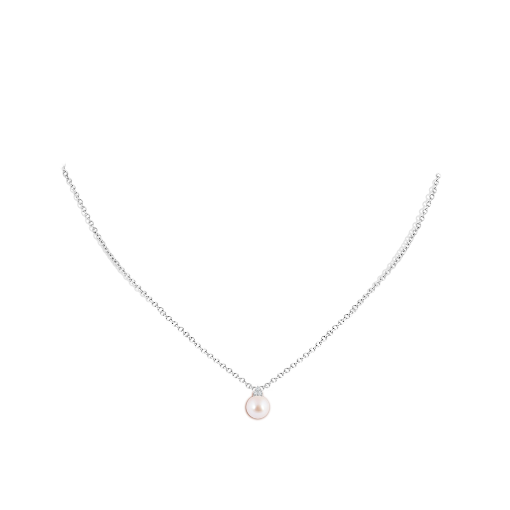 7mm AAA Japanese Akoya Pearl and Trio Diamond Pendant in White Gold Body-Neck