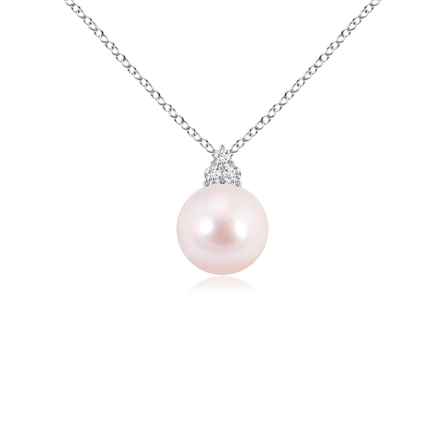 7mm AAAA Japanese Akoya Pearl and Trio Diamond Pendant in 18CT White Gold