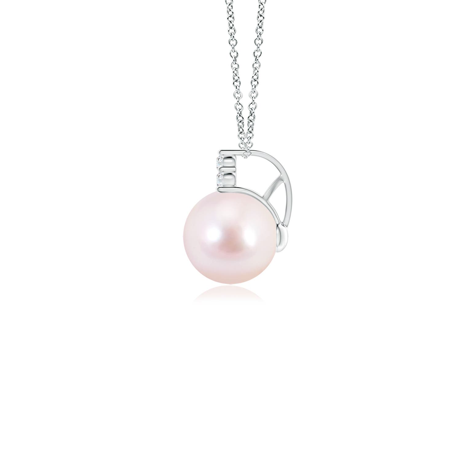 7mm AAAA Japanese Akoya Pearl and Trio Diamond Pendant in 18K White Gold