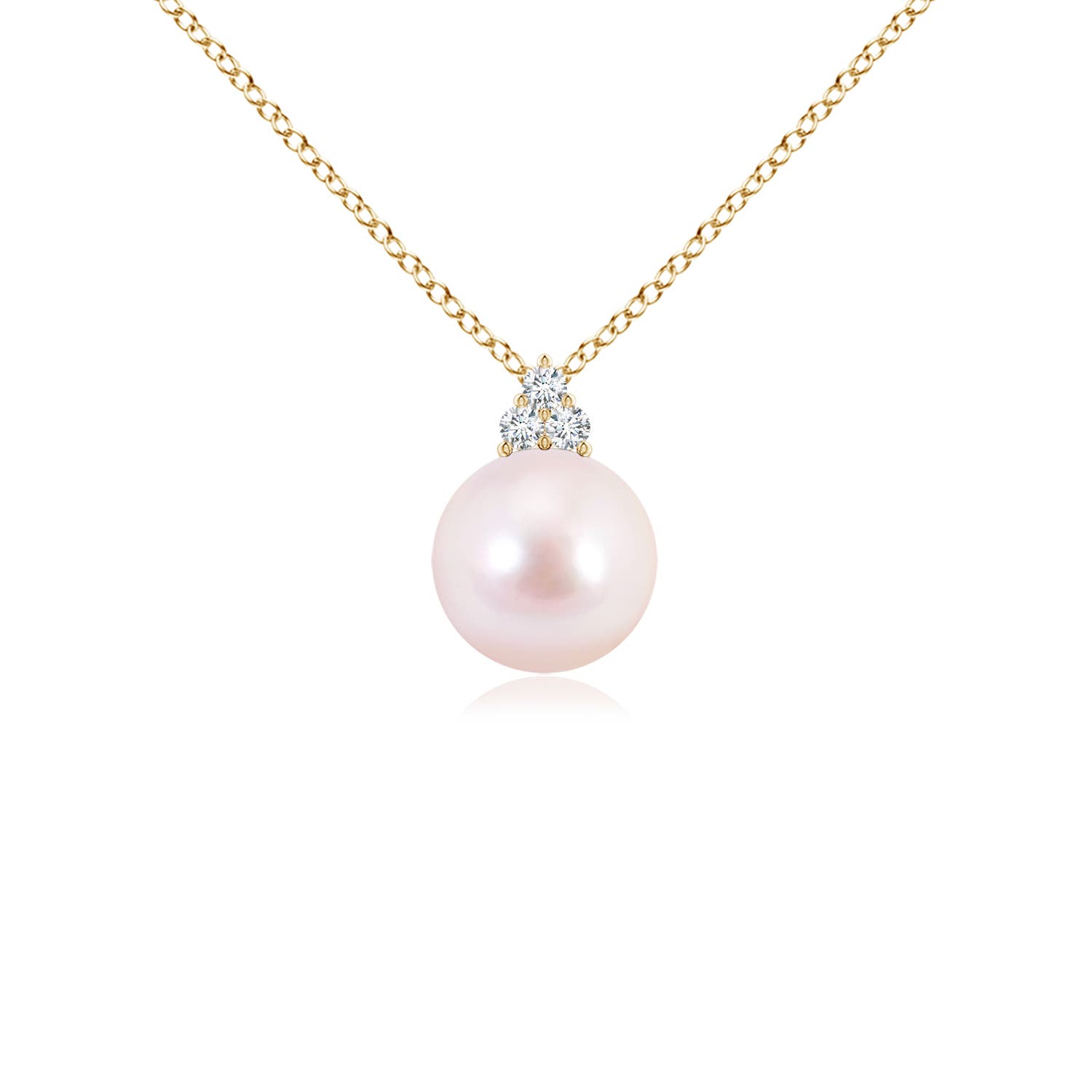 7mm AAAA Japanese Akoya Pearl and Trio Diamond Pendant in 18CT Yellow Gold