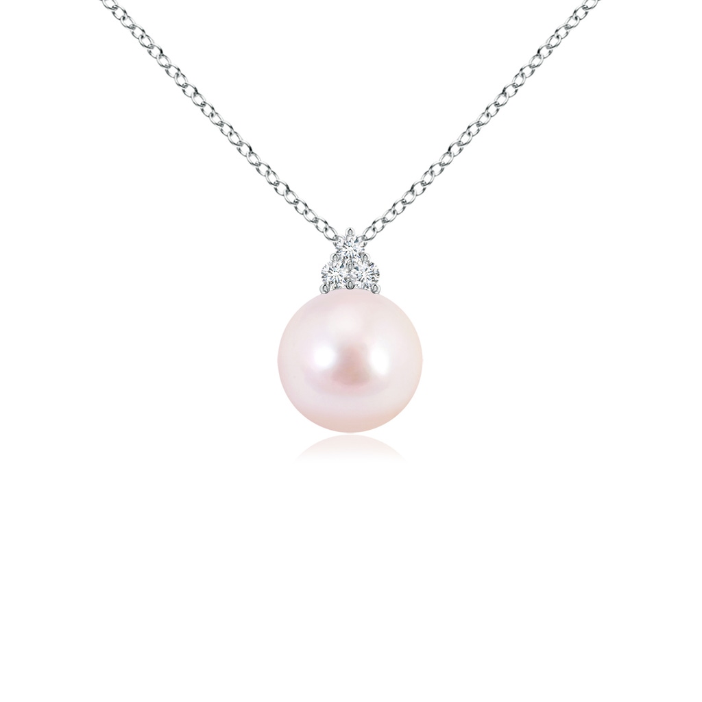 7mm AAAA Japanese Akoya Pearl and Trio Diamond Pendant in P950 Platinum