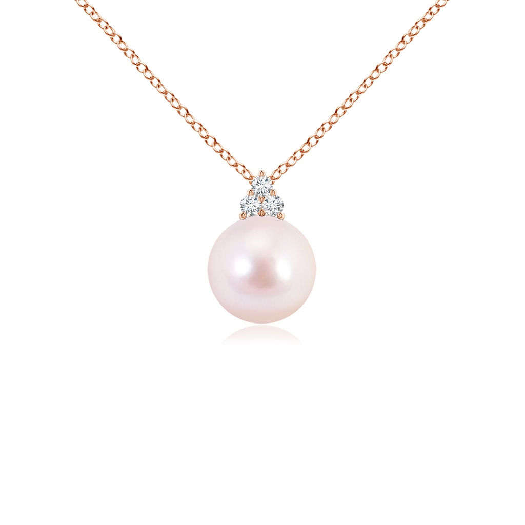 7mm AAAA Japanese Akoya Pearl and Trio Diamond Pendant in Rose Gold