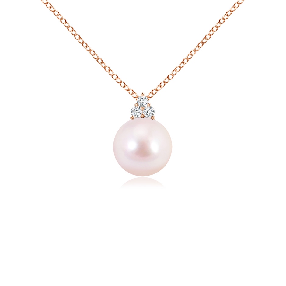 7mm AAAA Japanese Akoya Pearl and Trio Diamond Pendant in Rose Gold 