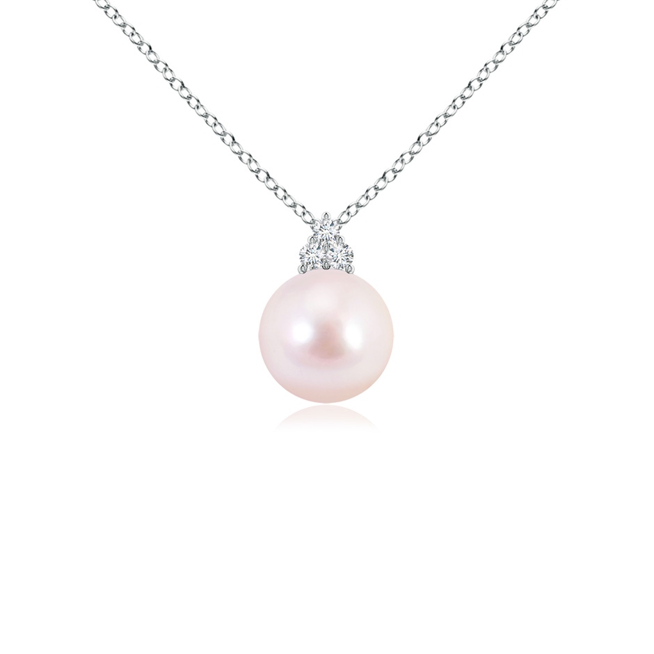 7mm AAAA Japanese Akoya Pearl and Trio Diamond Pendant in White Gold 