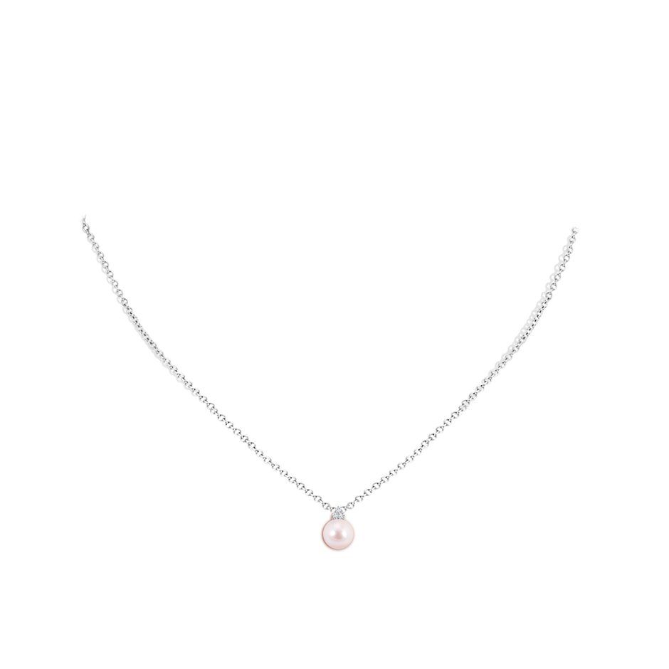 7mm AAAA Japanese Akoya Pearl and Trio Diamond Pendant in White Gold pen