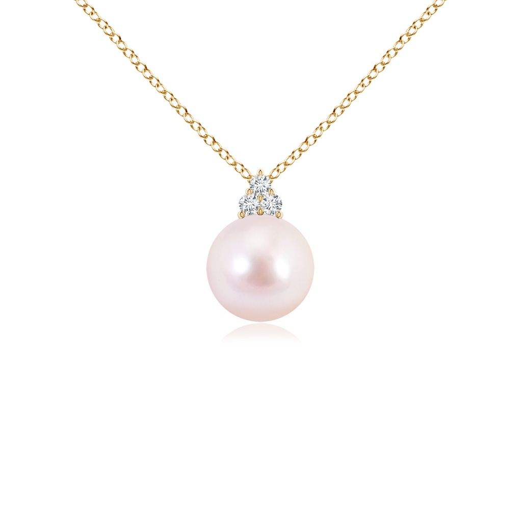 7mm AAAA Japanese Akoya Pearl and Trio Diamond Pendant in Yellow Gold