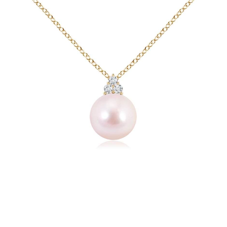 7mm AAAA Japanese Akoya Pearl and Trio Diamond Pendant in Yellow Gold 
