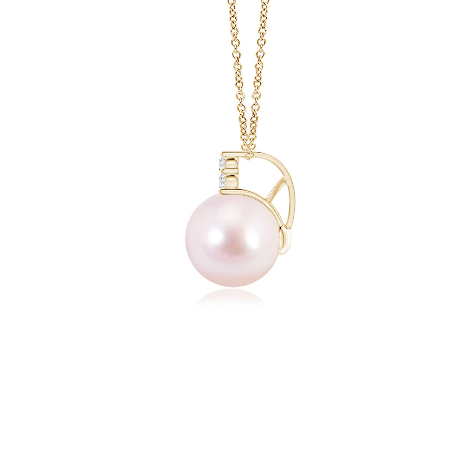 7mm AAAA Japanese Akoya Pearl and Trio Diamond Pendant in Yellow Gold