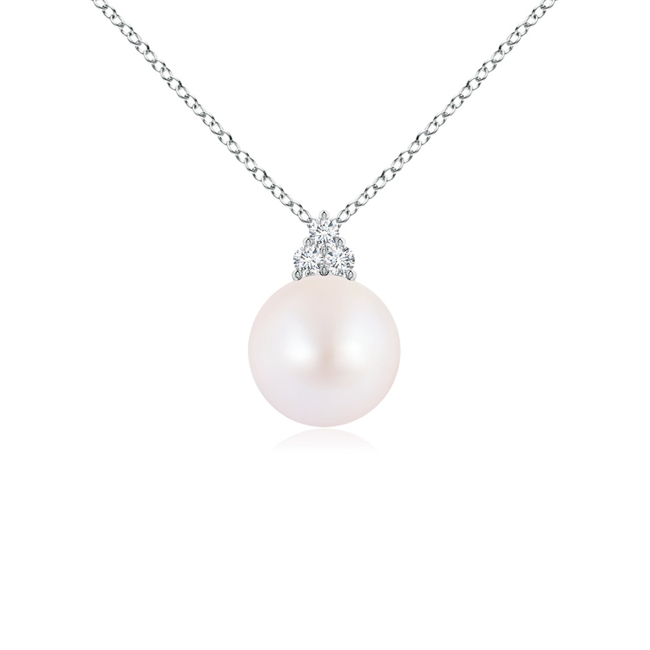 8mm AA Japanese Akoya Pearl and Trio Diamond Pendant in P950 Platinum 