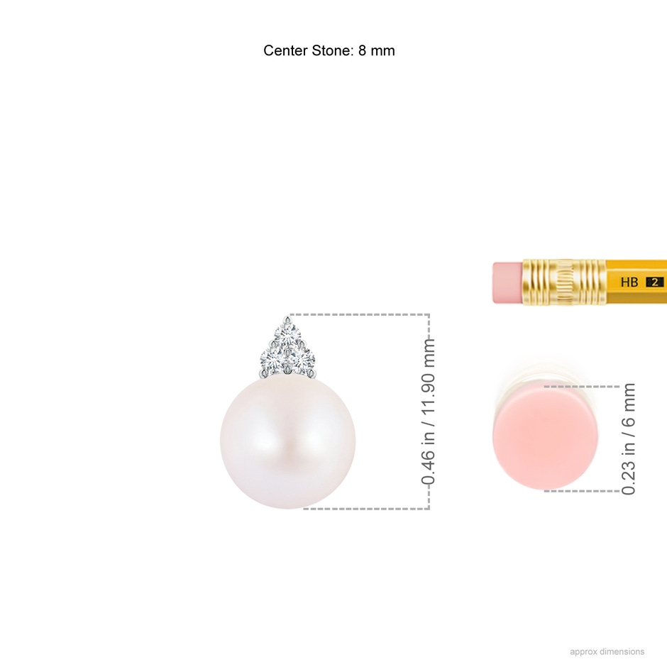 8mm AA Japanese Akoya Pearl and Trio Diamond Pendant in P950 Platinum ruler