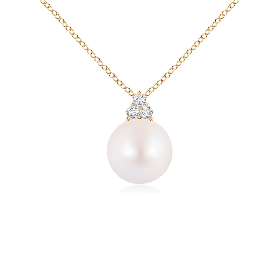 8mm AA Japanese Akoya Pearl and Trio Diamond Pendant in Yellow Gold 