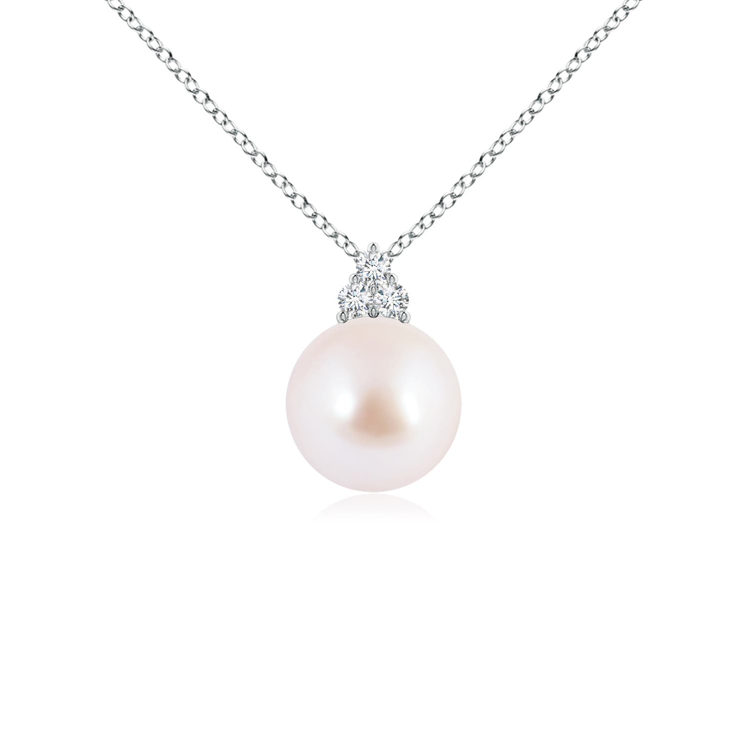 8mm AAA Japanese Akoya Pearl and Trio Diamond Pendant in 18K White Gold