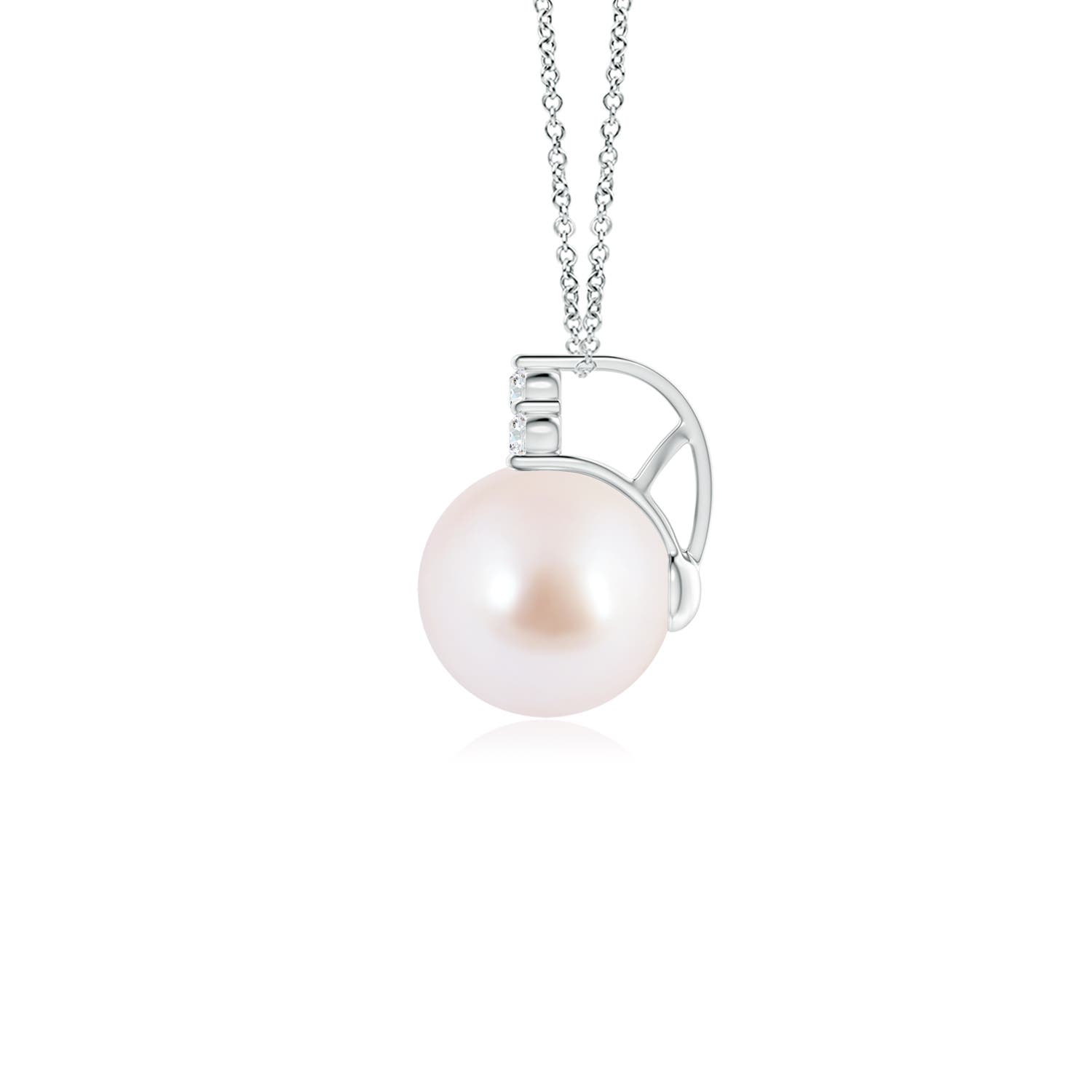 8mm AAA Japanese Akoya Pearl and Trio Diamond Pendant in 18K White Gold