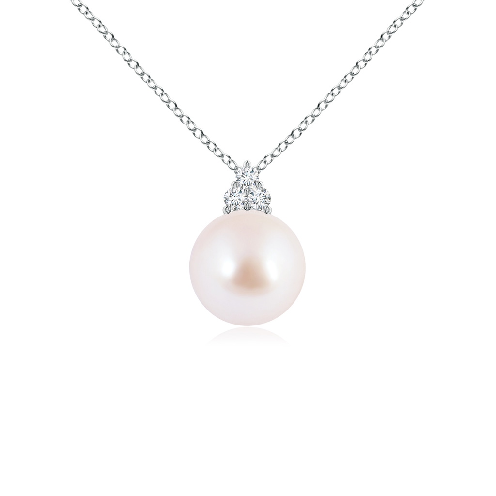 8mm AAA Japanese Akoya Pearl and Trio Diamond Pendant in White Gold 