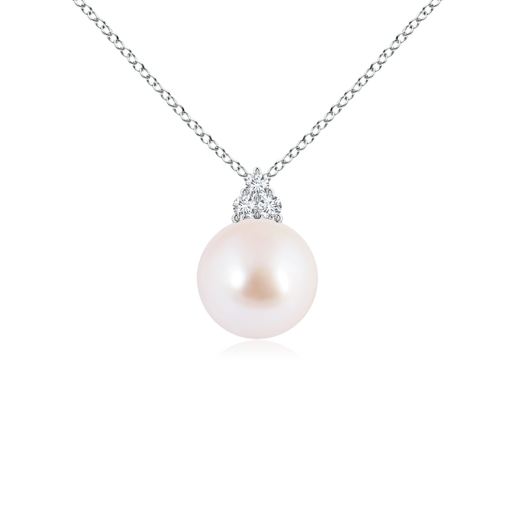 8mm AAA Japanese Akoya Pearl and Trio Diamond Pendant in White Gold