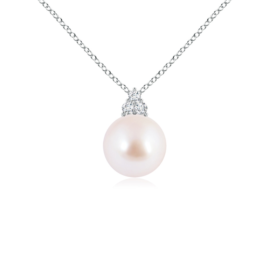 8mm AAA Japanese Akoya Pearl and Trio Diamond Pendant in White Gold 