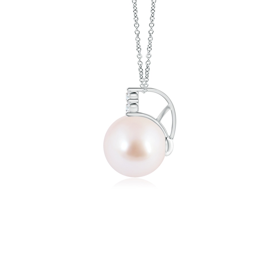 8mm AAA Japanese Akoya Pearl and Trio Diamond Pendant in White Gold side-1