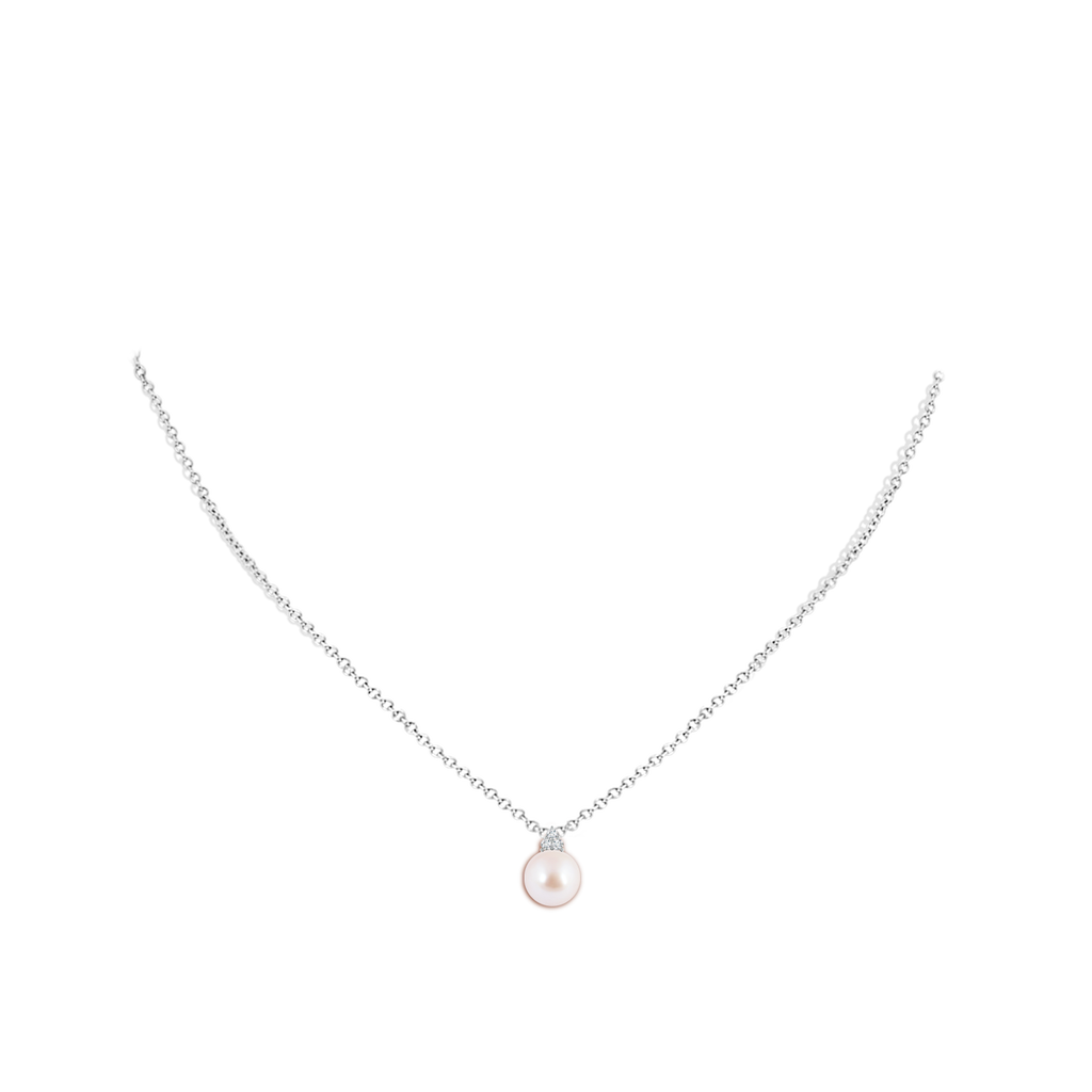 8mm AAA Japanese Akoya Pearl and Trio Diamond Pendant in White Gold Body-Neck