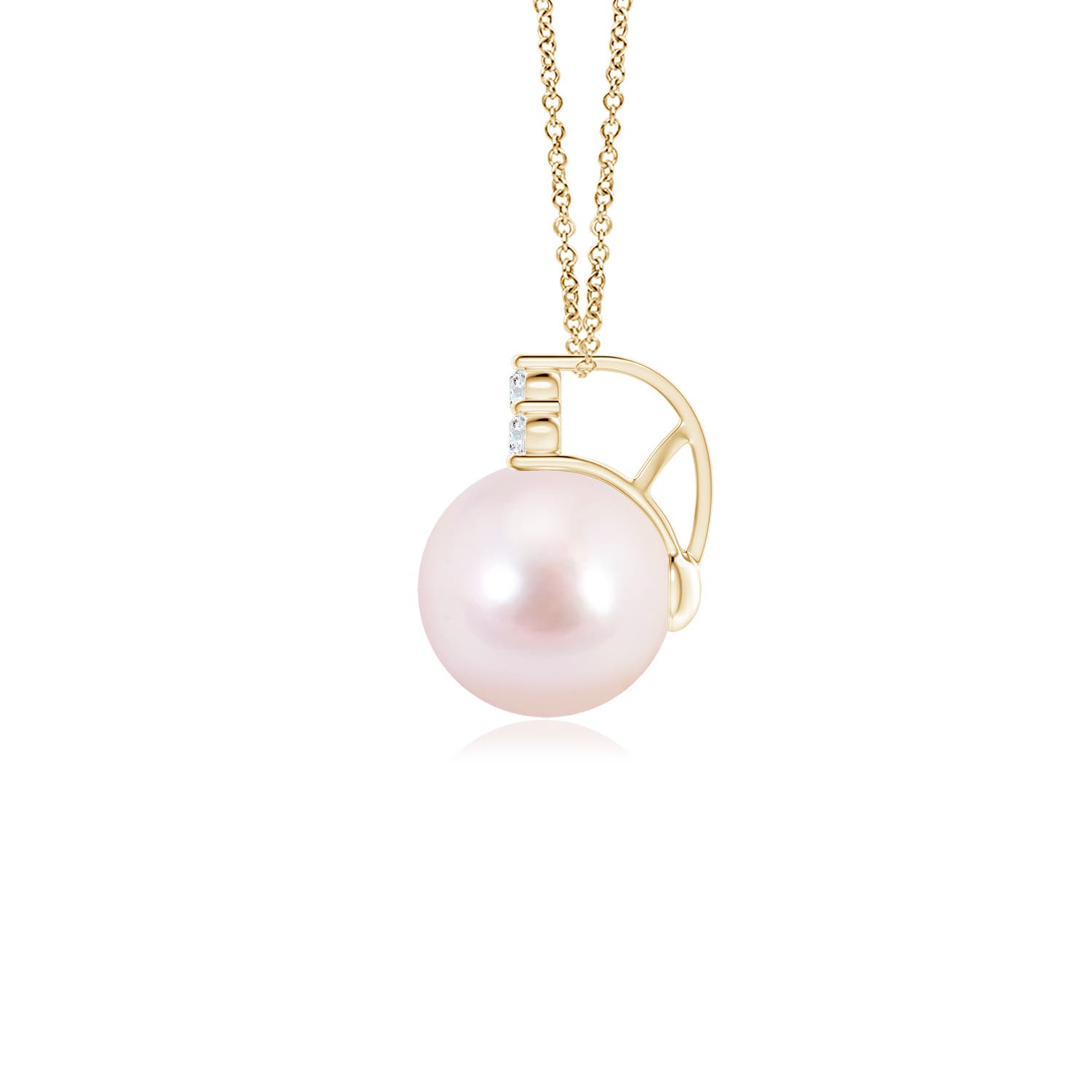 8mm AAAA Japanese Akoya Pearl and Trio Diamond Pendant in 18K Yellow Gold