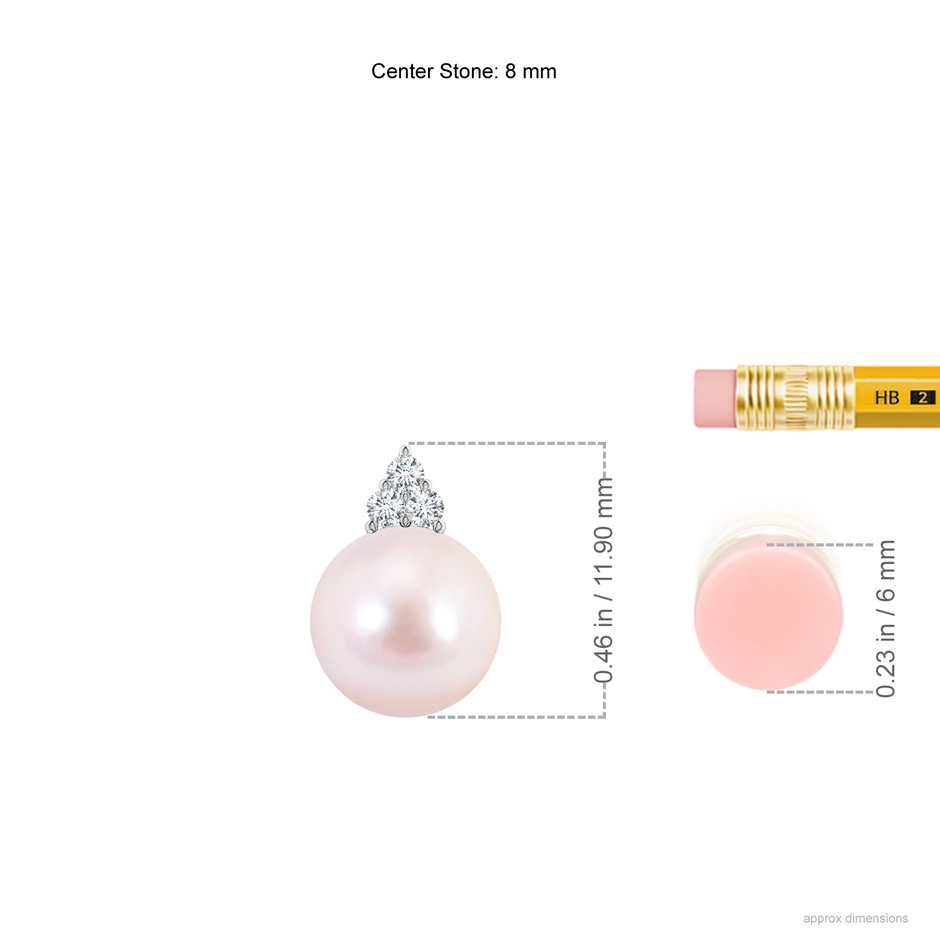 8mm AAAA Japanese Akoya Pearl and Trio Diamond Pendant in White Gold ruler