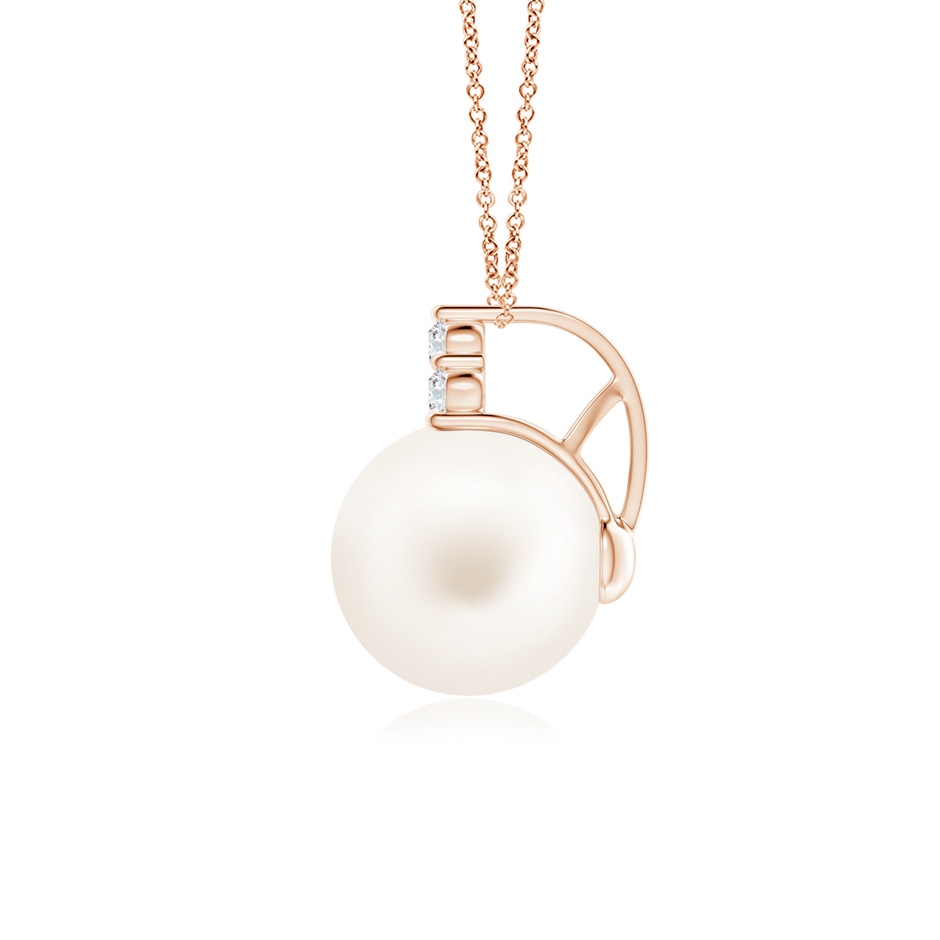 10mm AA Freshwater Pearl and Trio Diamond Pendant in Rose Gold side 199