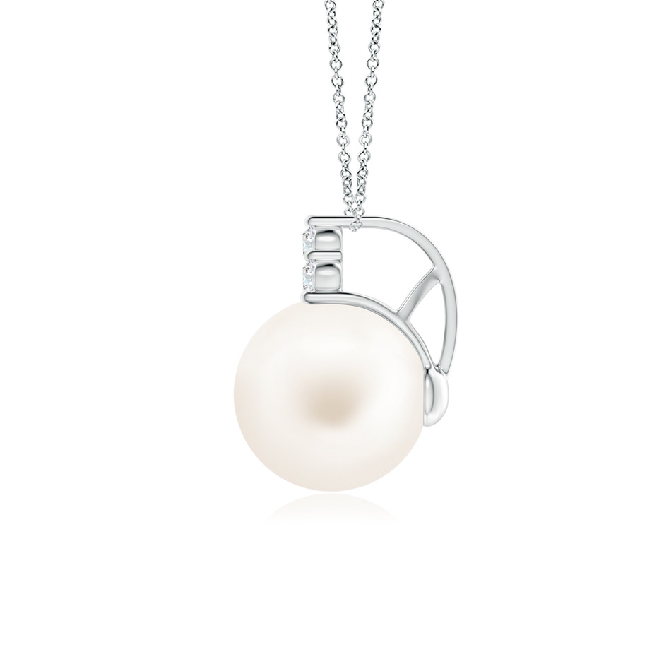 10mm AA Freshwater Pearl and Trio Diamond Pendant in White Gold side 199