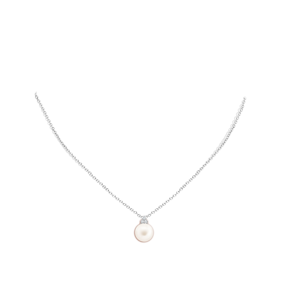 10mm AA Freshwater Pearl and Trio Diamond Pendant in White Gold pen