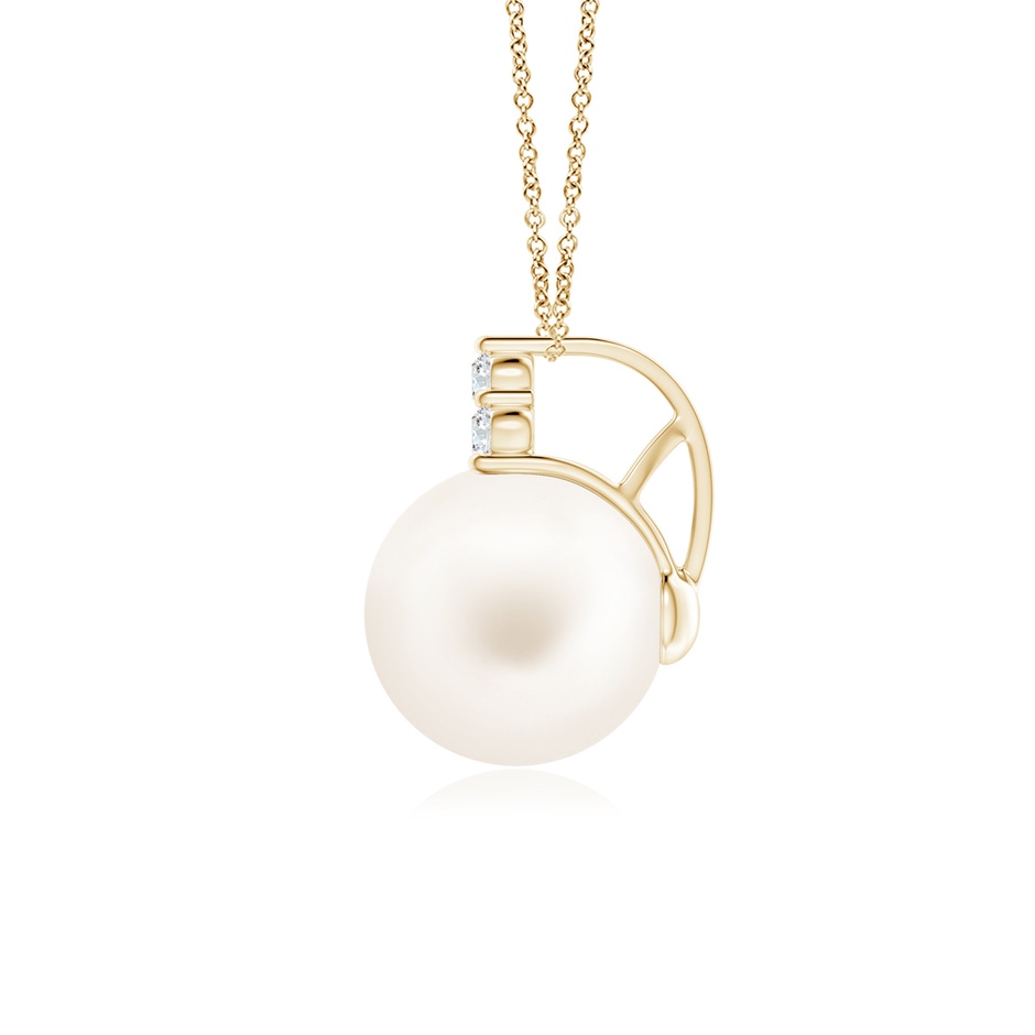 10mm AA Freshwater Pearl and Trio Diamond Pendant in Yellow Gold side 199