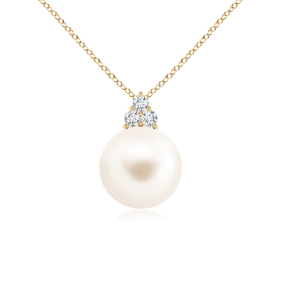10mm AAA Freshwater Pearl and Trio Diamond Pendant in 18K Yellow Gold 