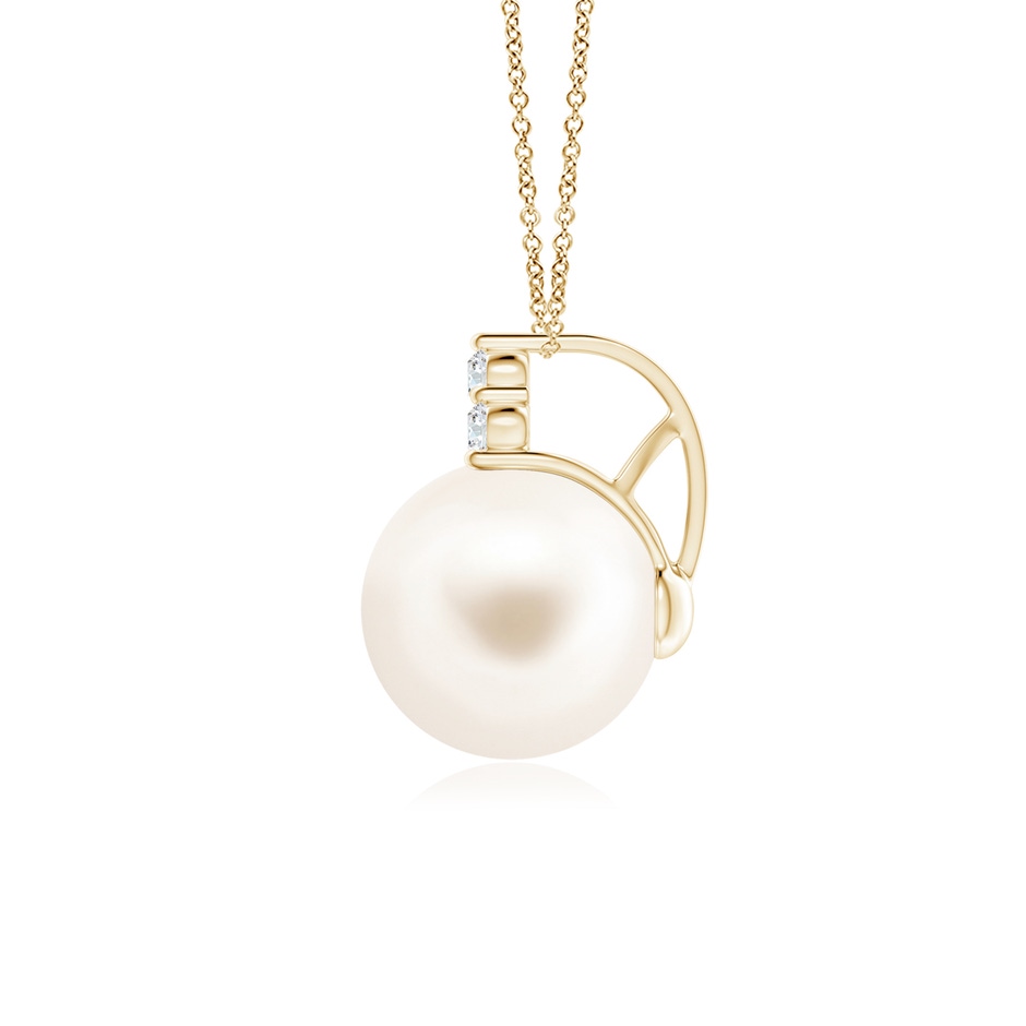 10mm AAA Freshwater Pearl and Trio Diamond Pendant in 18K Yellow Gold side 199