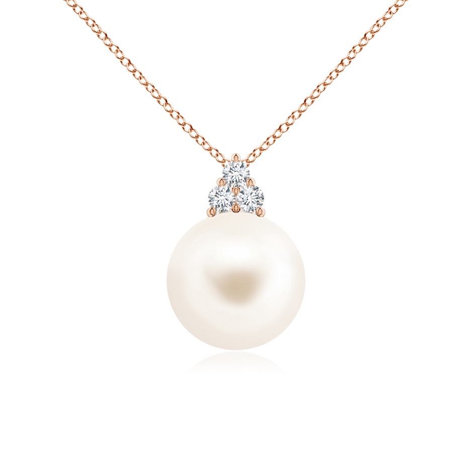10mm AAA Freshwater Pearl and Trio Diamond Pendant in Rose Gold 