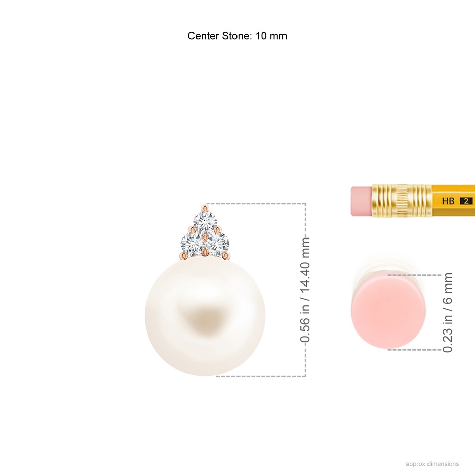 10mm AAA Freshwater Pearl and Trio Diamond Pendant in Rose Gold ruler