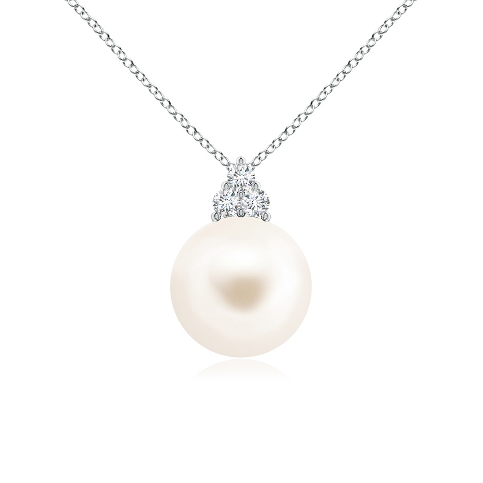 10mm AAA Freshwater Pearl and Trio Diamond Pendant in White Gold 
